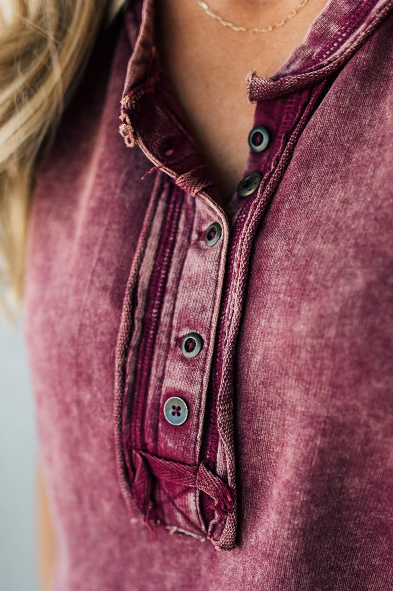 Button Mix Washed Henley Tank