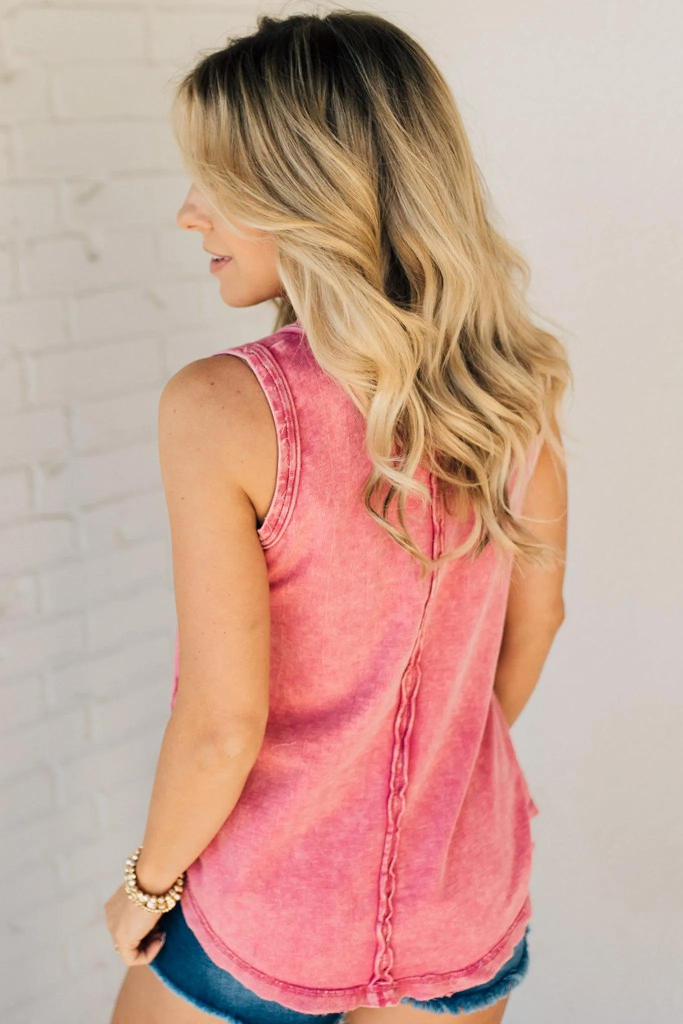 Button Mix Washed Henley Tank