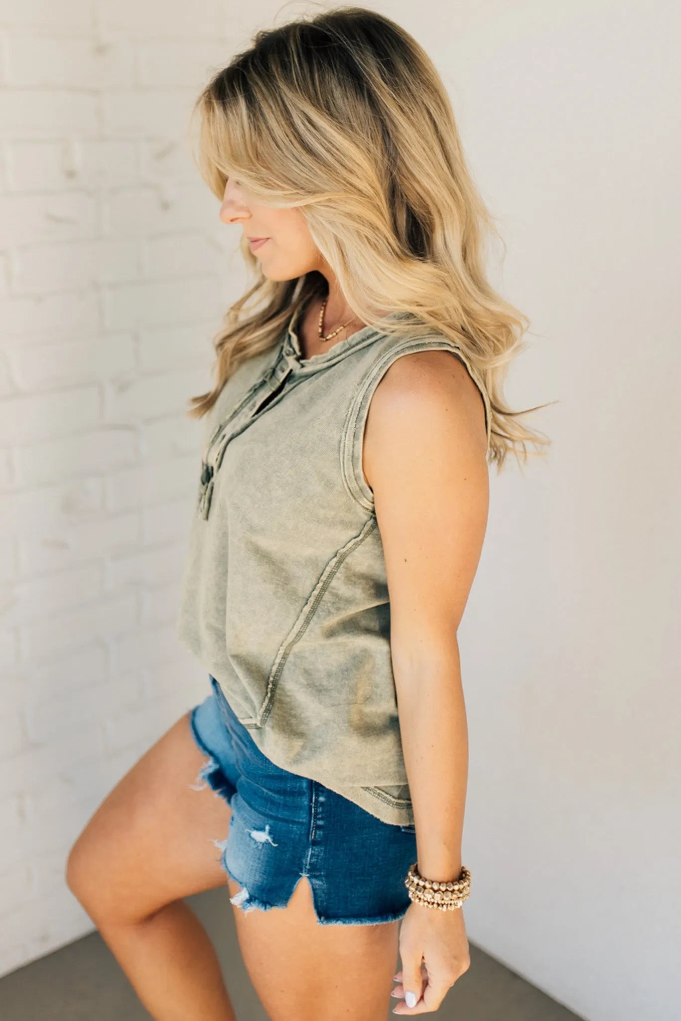 Button Mix Washed Henley Tank