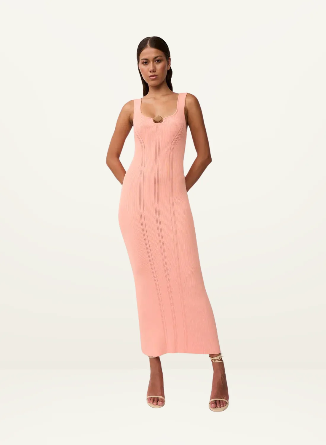 By Johnny Eco Bead Knit Midi Dress in PEACH