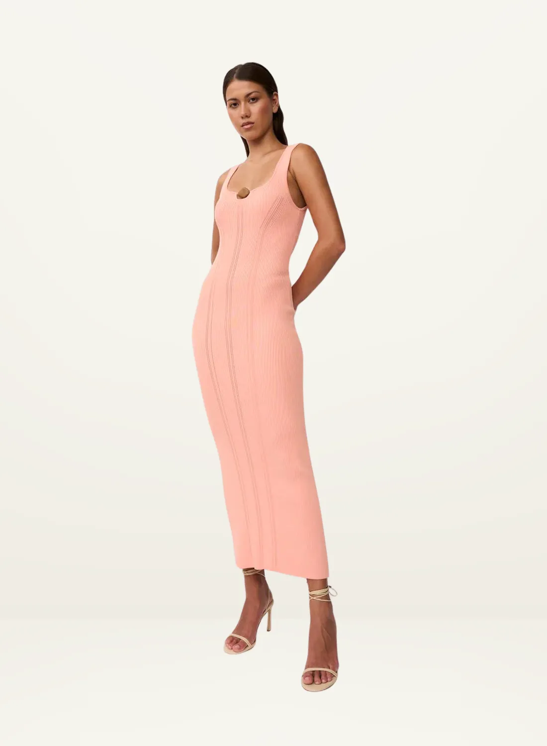 By Johnny Eco Bead Knit Midi Dress in PEACH