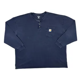CARHARTT Classic Basic Mini Pocket Patch Logo Navy Blue Long Sleeve Henley Button T-Shirt