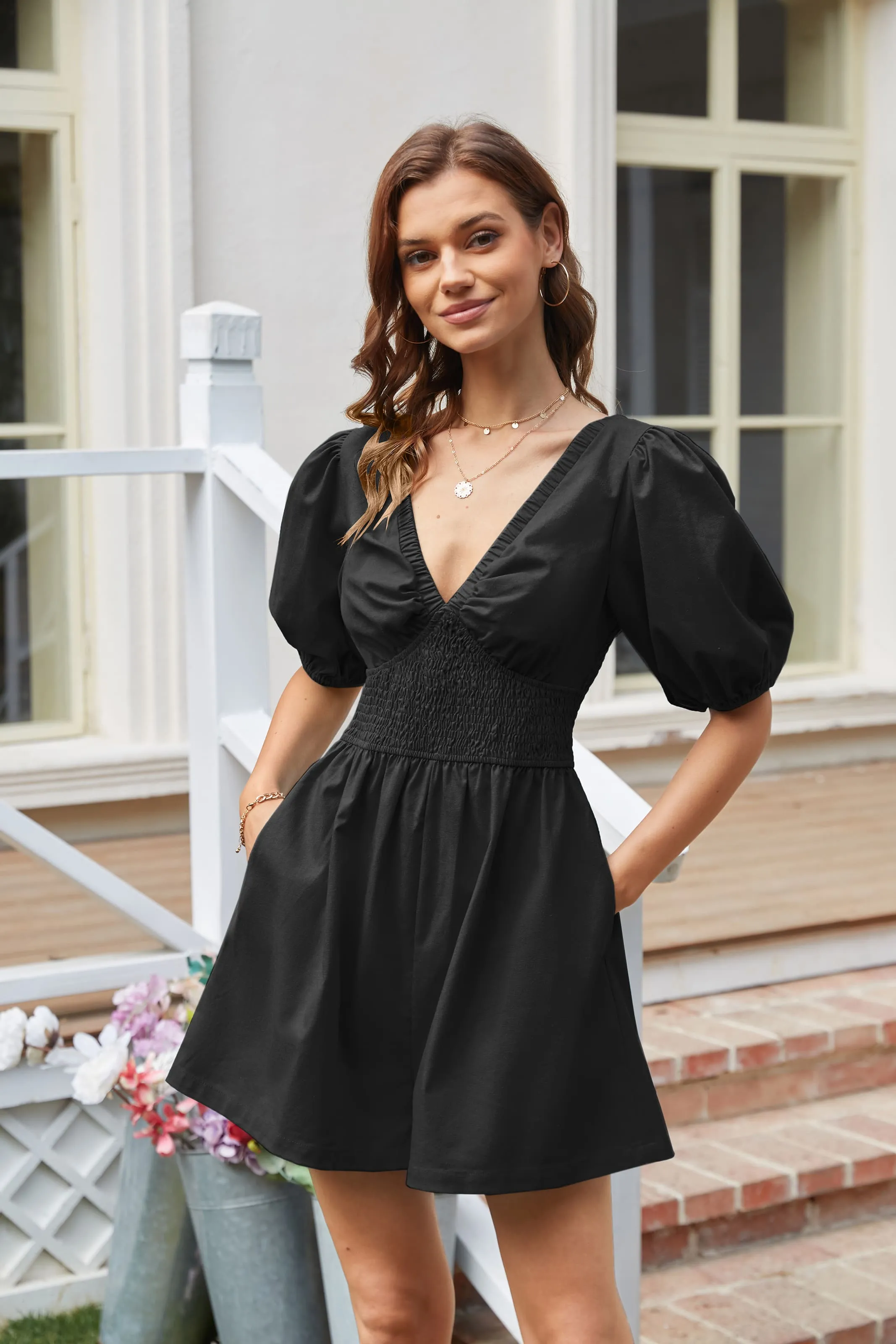 Casual Short Sleeve Wide Leg Romper - Black