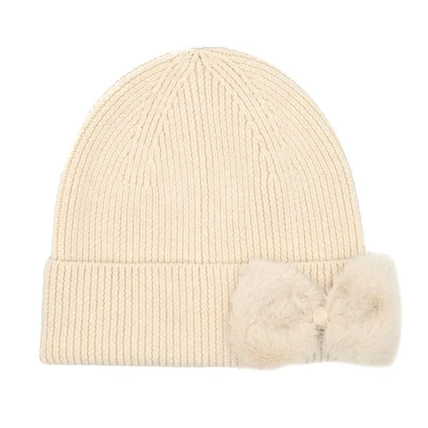 CC FAUX FUR BOW BEANIE HAT