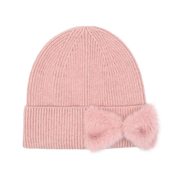 CC FAUX FUR BOW BEANIE HAT