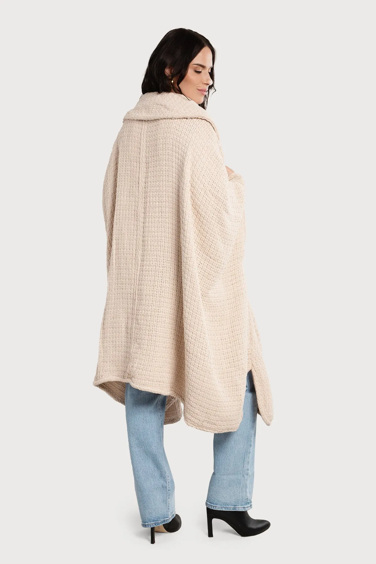 Comfy Oversized Waffle Knit Collared Jacket