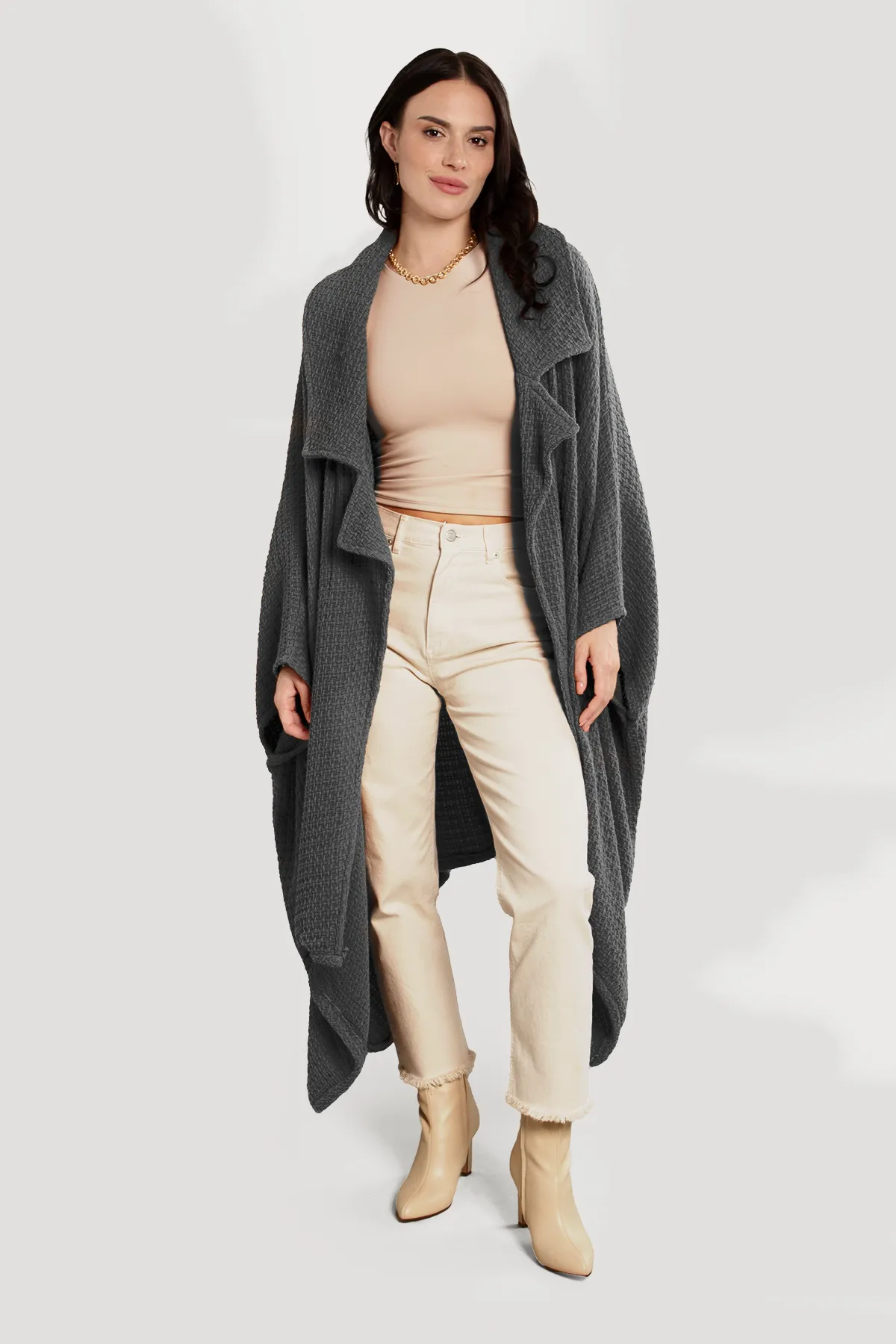 Comfy Oversized Waffle Knit Collared Jacket