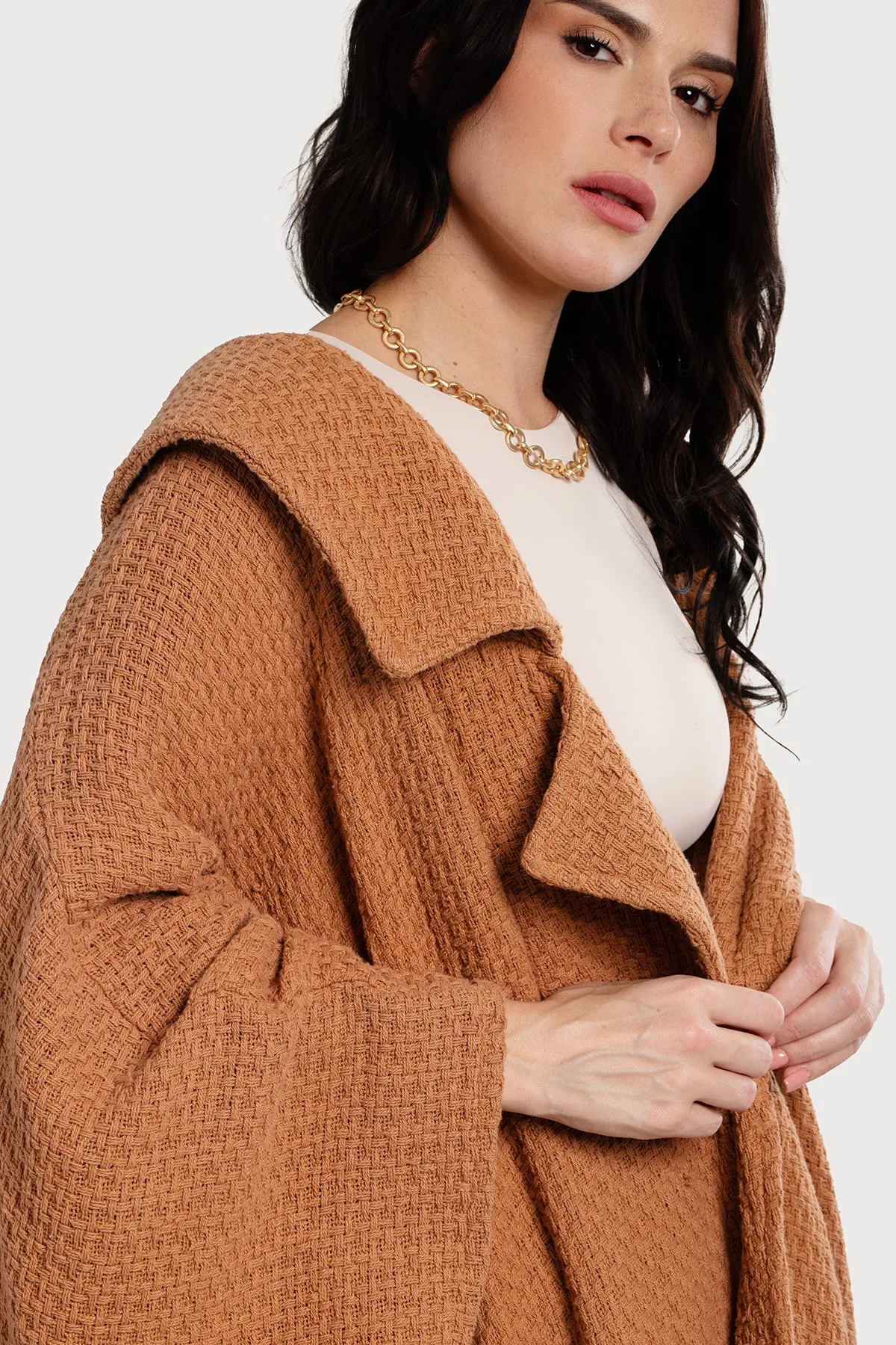 Comfy Oversized Waffle Knit Collared Jacket