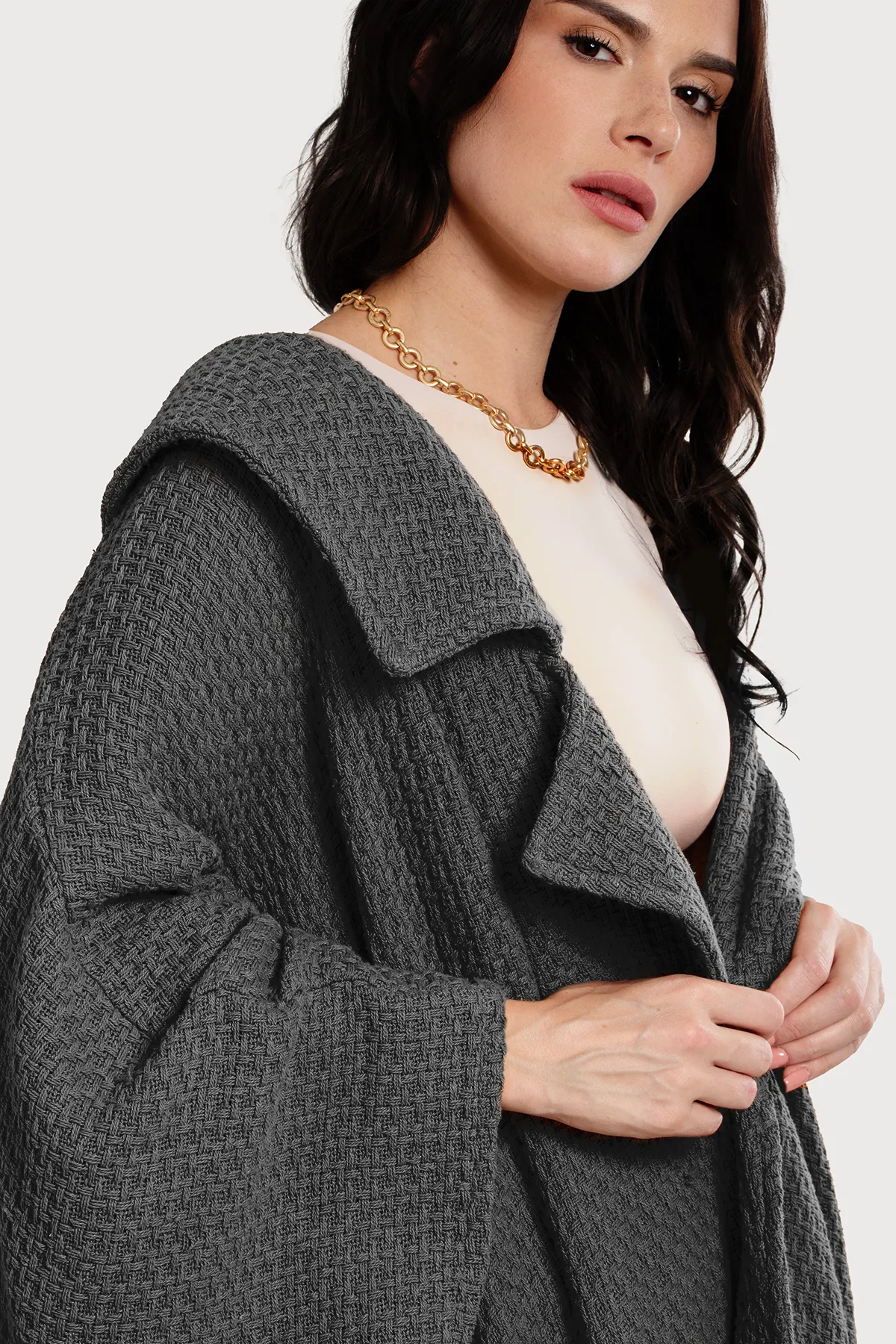Comfy Oversized Waffle Knit Collared Jacket