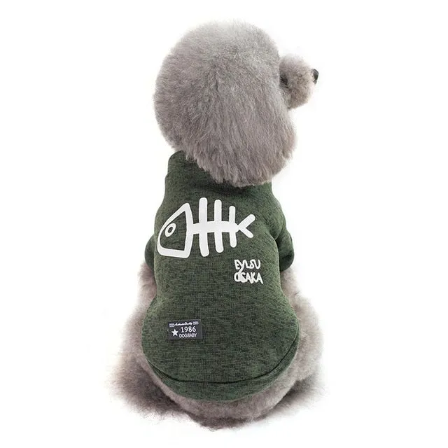 Comfy Soft Fish Print Warm Winter Jacket For Small Dogs
