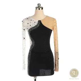 Competition Figure Skating Dress Black & White 1 Sleeve Look BSU22013
