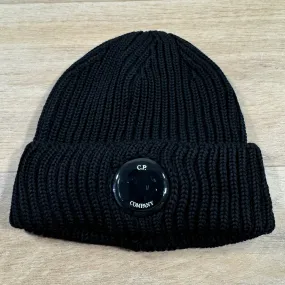 C.P. Company Extra Fine Merino Wool Lens Beanie in Black