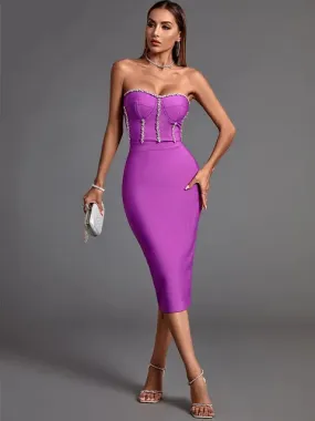 Crystal Edge Strapless Sexy New Womens Midi Bodycon Dress