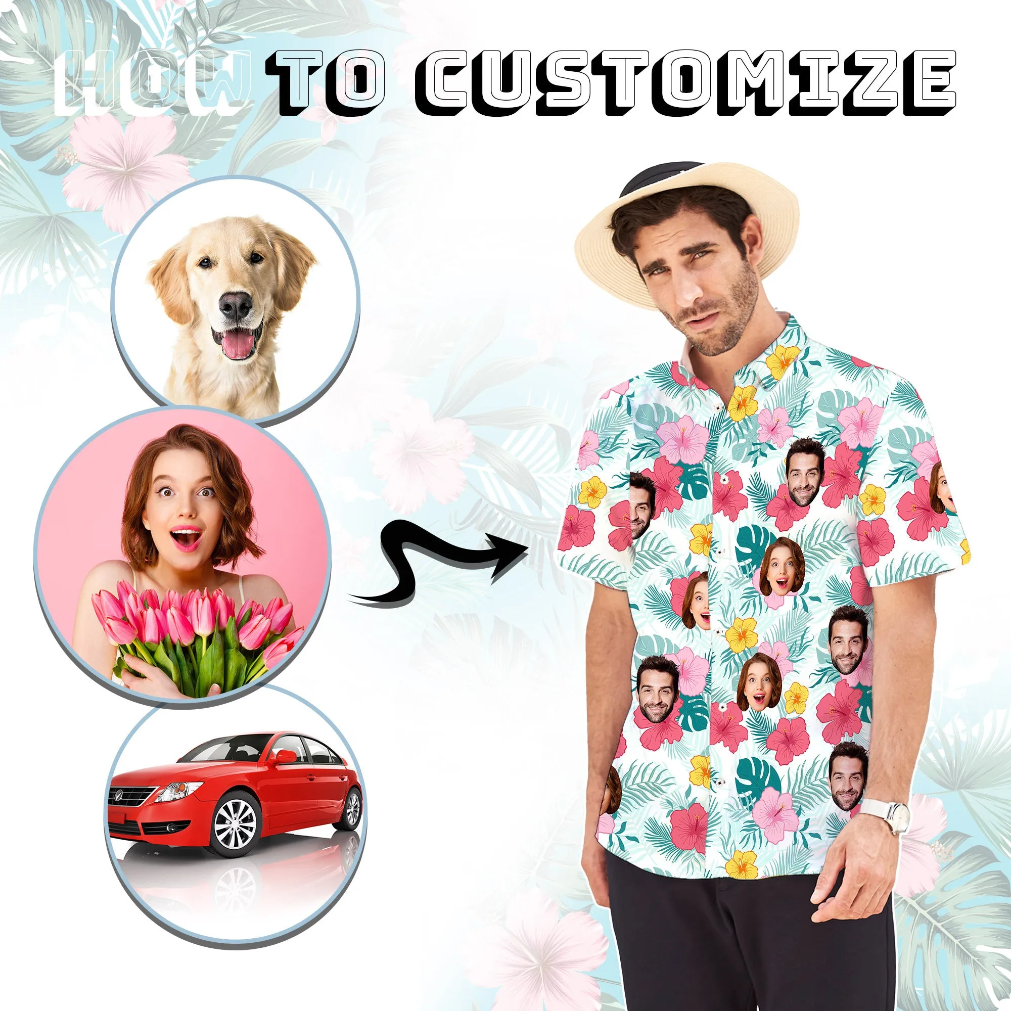 Custom Halloween Skull Hawaiian Shirt with Wife Face for Men Personalized Photo Aloha Beach Tropical Flower Shirts