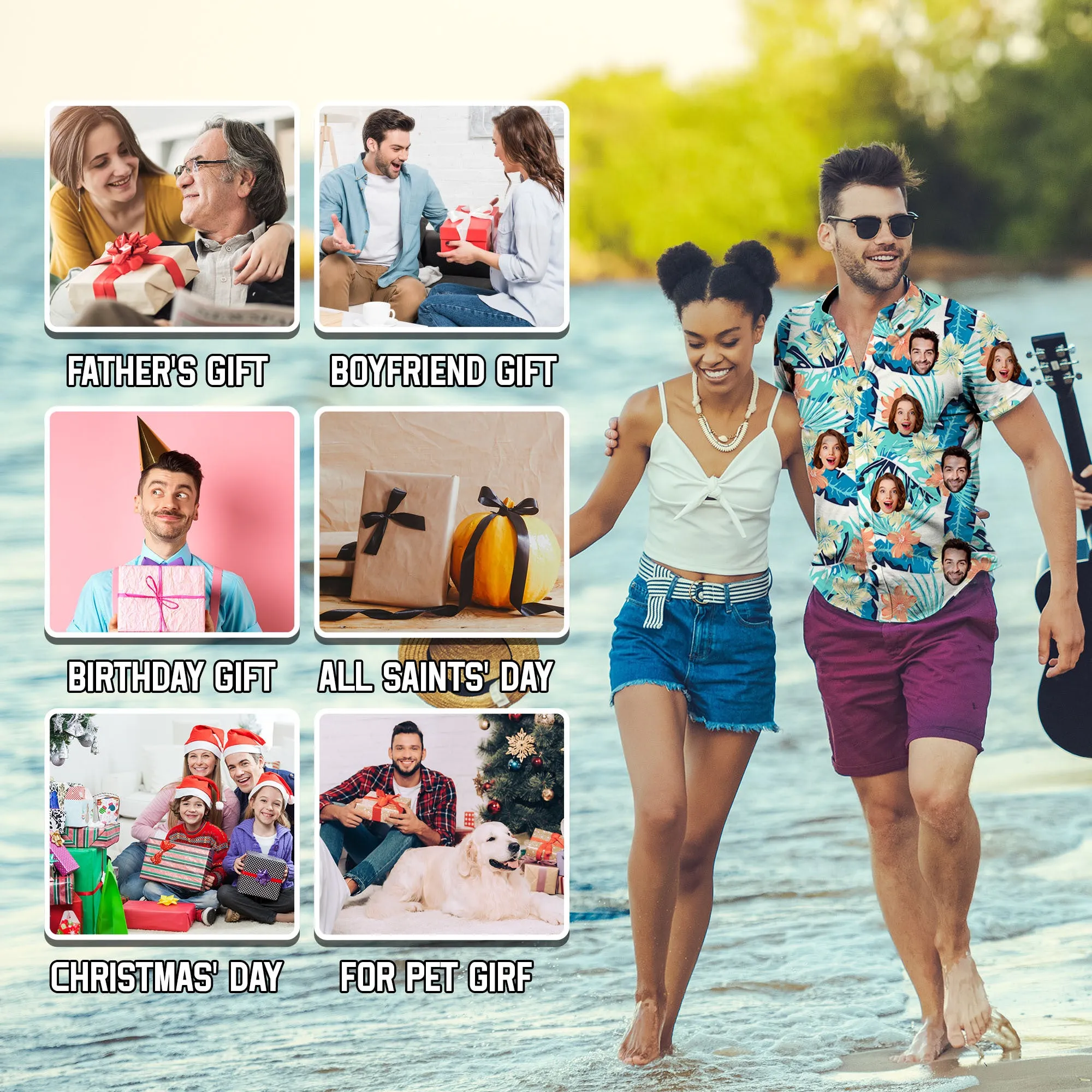 Custom Halloween Skull Hawaiian Shirt with Wife Face for Men Personalized Photo Aloha Beach Tropical Flower Shirts