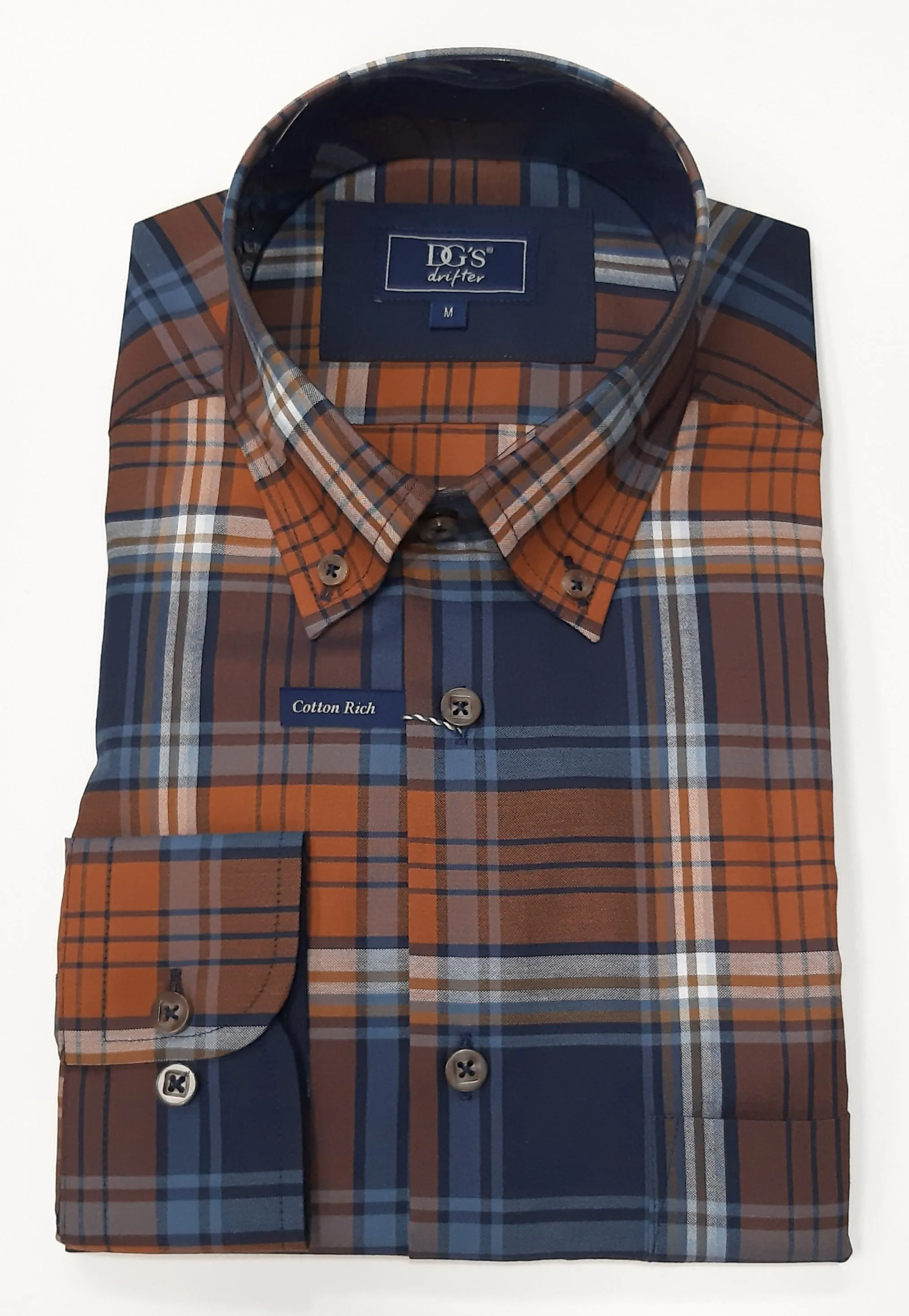 Daniel Grahame Long Sleeve Casual Check Shirt 57 - Rust/Navy