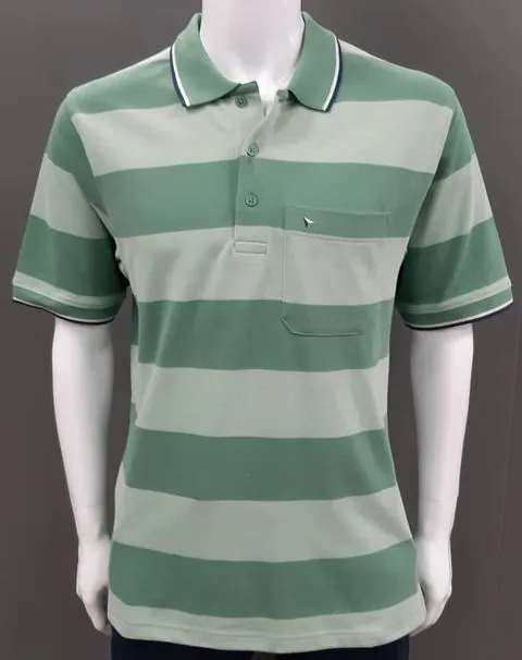 Daniel Grahame Short Sleeve 3 Button Stripe Polo Shirt 99 - Green