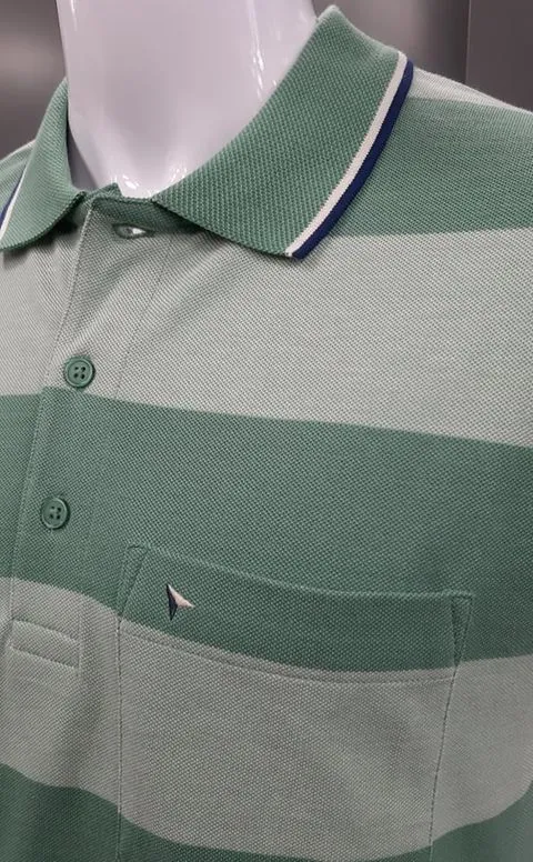 Daniel Grahame Short Sleeve 3 Button Stripe Polo Shirt 99 - Green