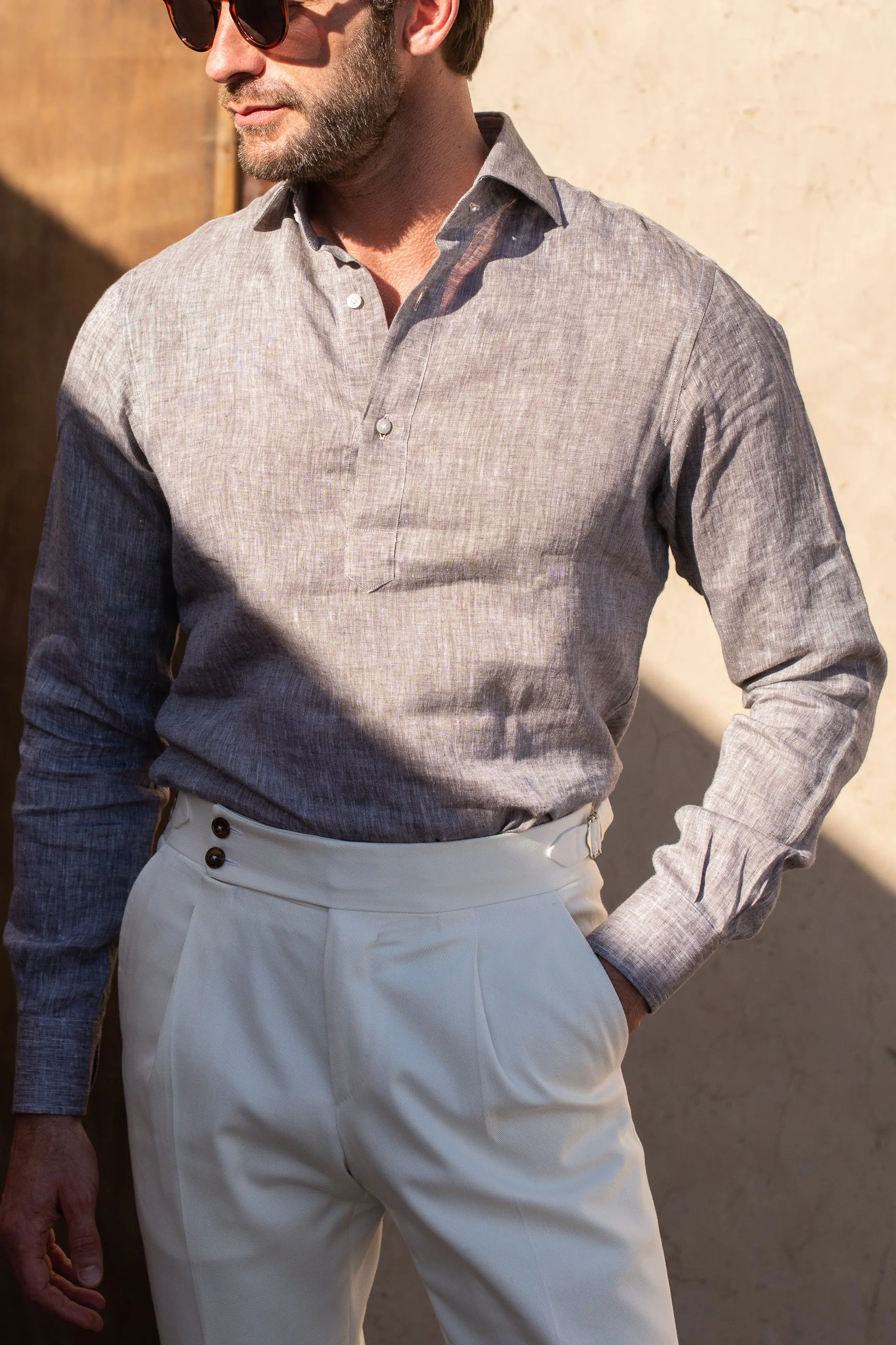 Desert linen popover shirt - Made in Italy