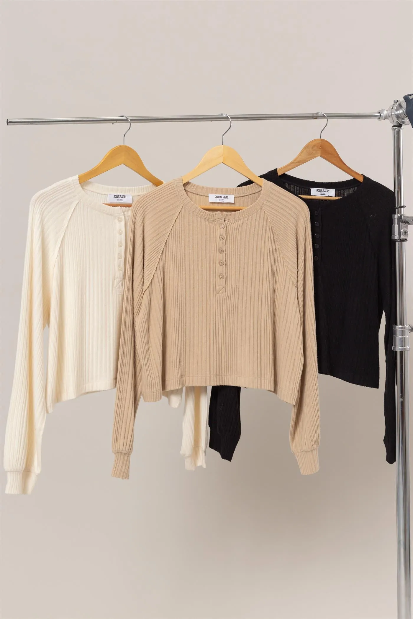 DZ25A100-Brushed Ribbed Oversized Henley Top