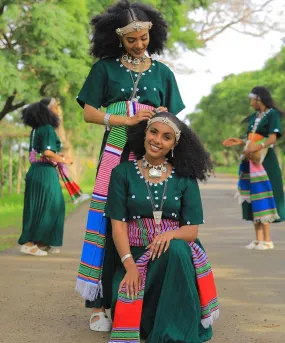 Elegant Green Habesha Dress Traditional Amhara Habesha Kemis Ethiopian Traditional Dress