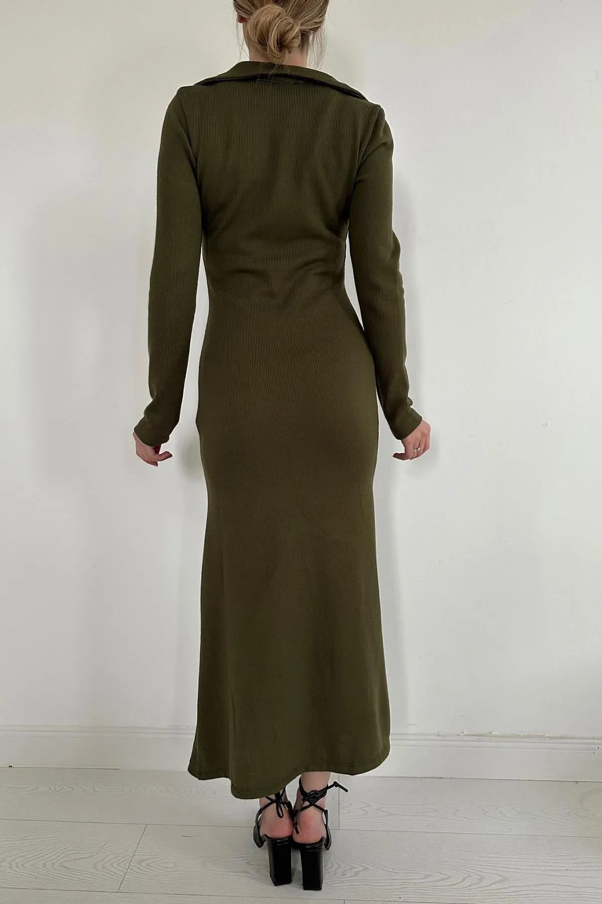 ELS Ruffled Knit Fish Dress - Khaki - Reims