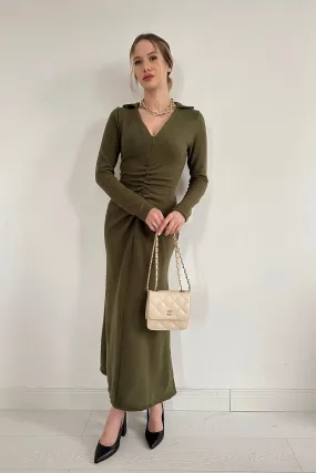 ELS Ruffled Knit Fish Dress - Khaki - Reims
