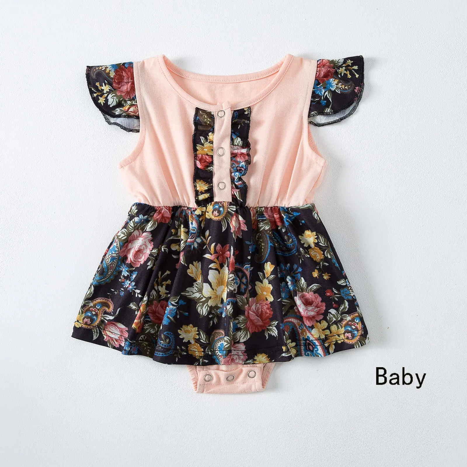 Family Matching Floral Print Splicing Dresses and T-shirts Sets