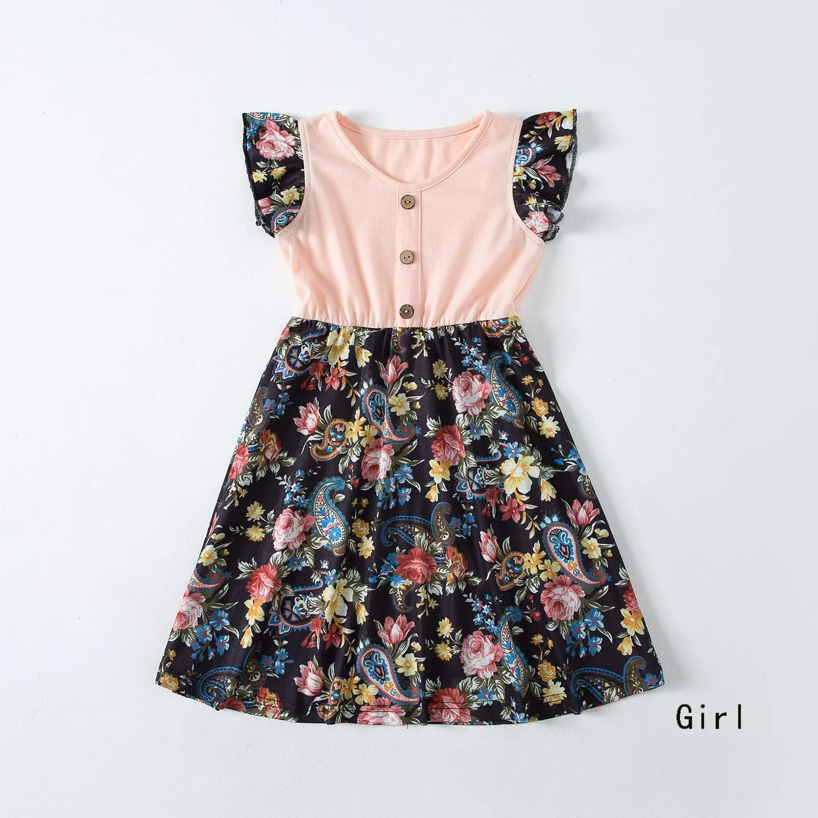 Family Matching Floral Print Splicing Dresses and T-shirts Sets