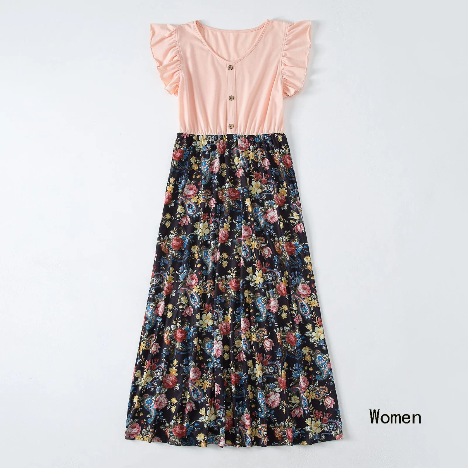 Family Matching Floral Print Splicing Dresses and T-shirts Sets
