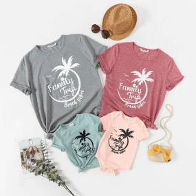 Family Matching Outfits Coconut Tree & Letter Print T-shirts