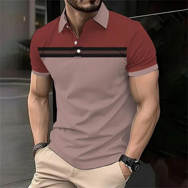 Fashion Stripe Polo T Shirt For Men-Casual Short Sleeve Top