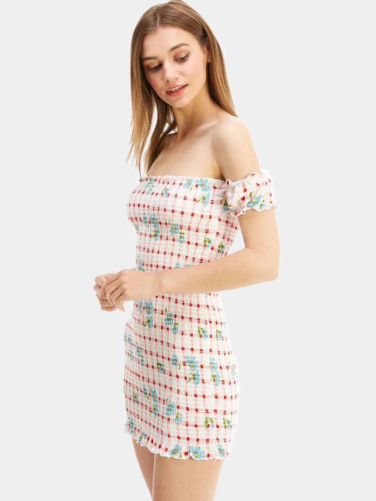 Floral Off Shoulder Fitted Dress