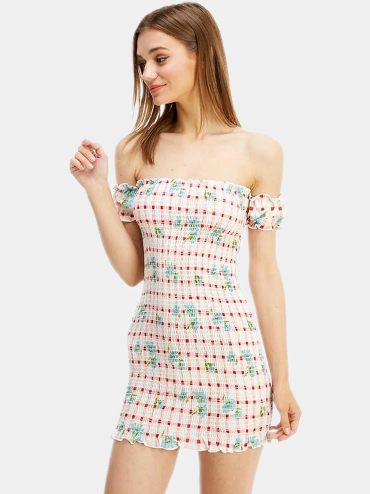 Floral Off Shoulder Fitted Dress