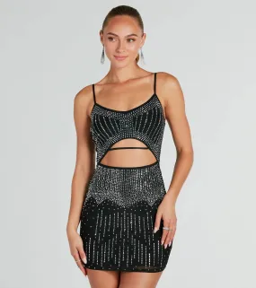 Glitzy Cutout Rhinestone Mesh Mini Party Dress