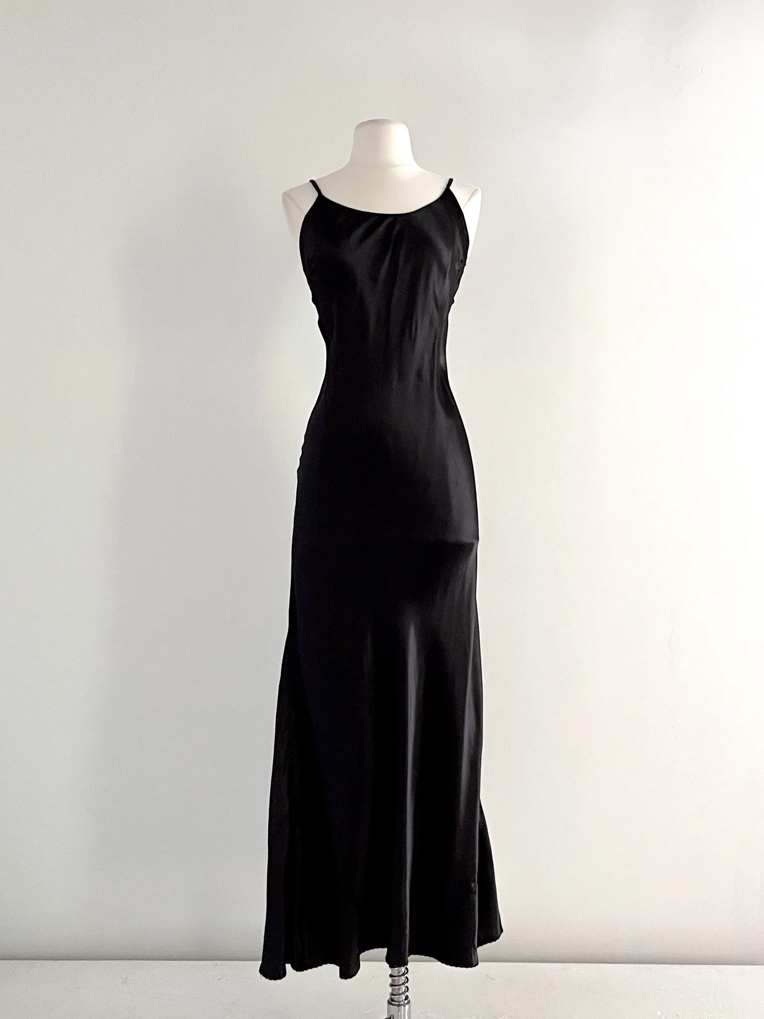 Gorgeous 1930's Liquid Black Satin Slip Dress  / Sz M