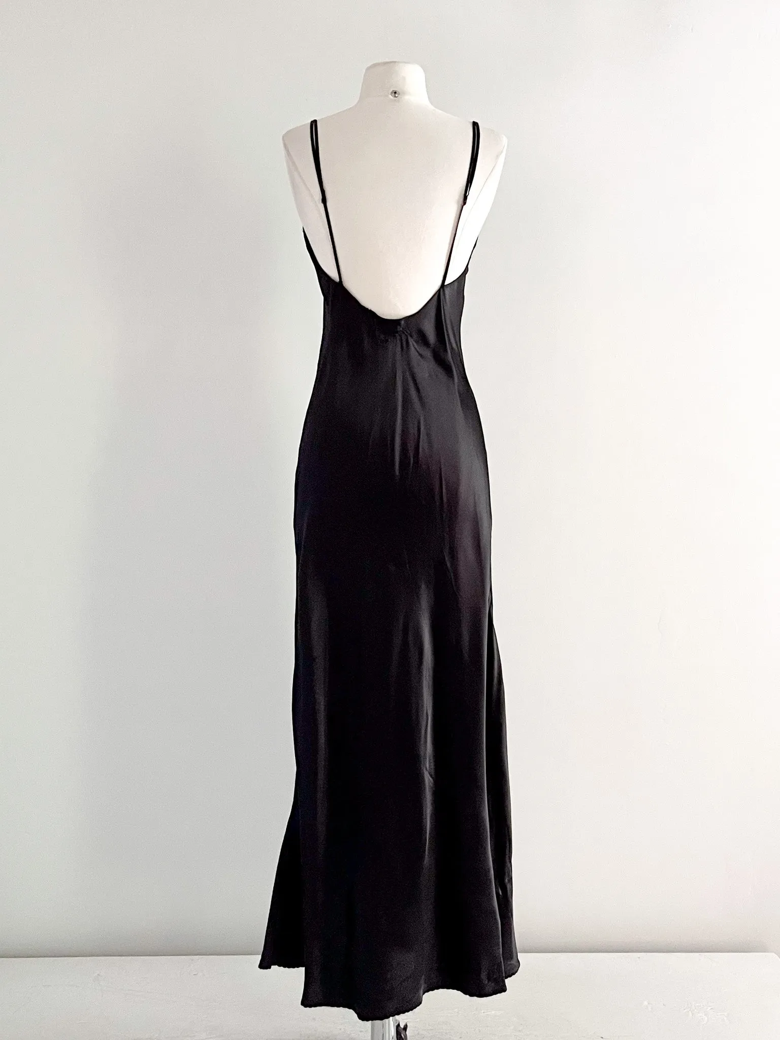 Gorgeous 1930's Liquid Black Satin Slip Dress  / Sz M