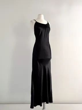 Gorgeous 1930's Liquid Black Satin Slip Dress  / Sz M