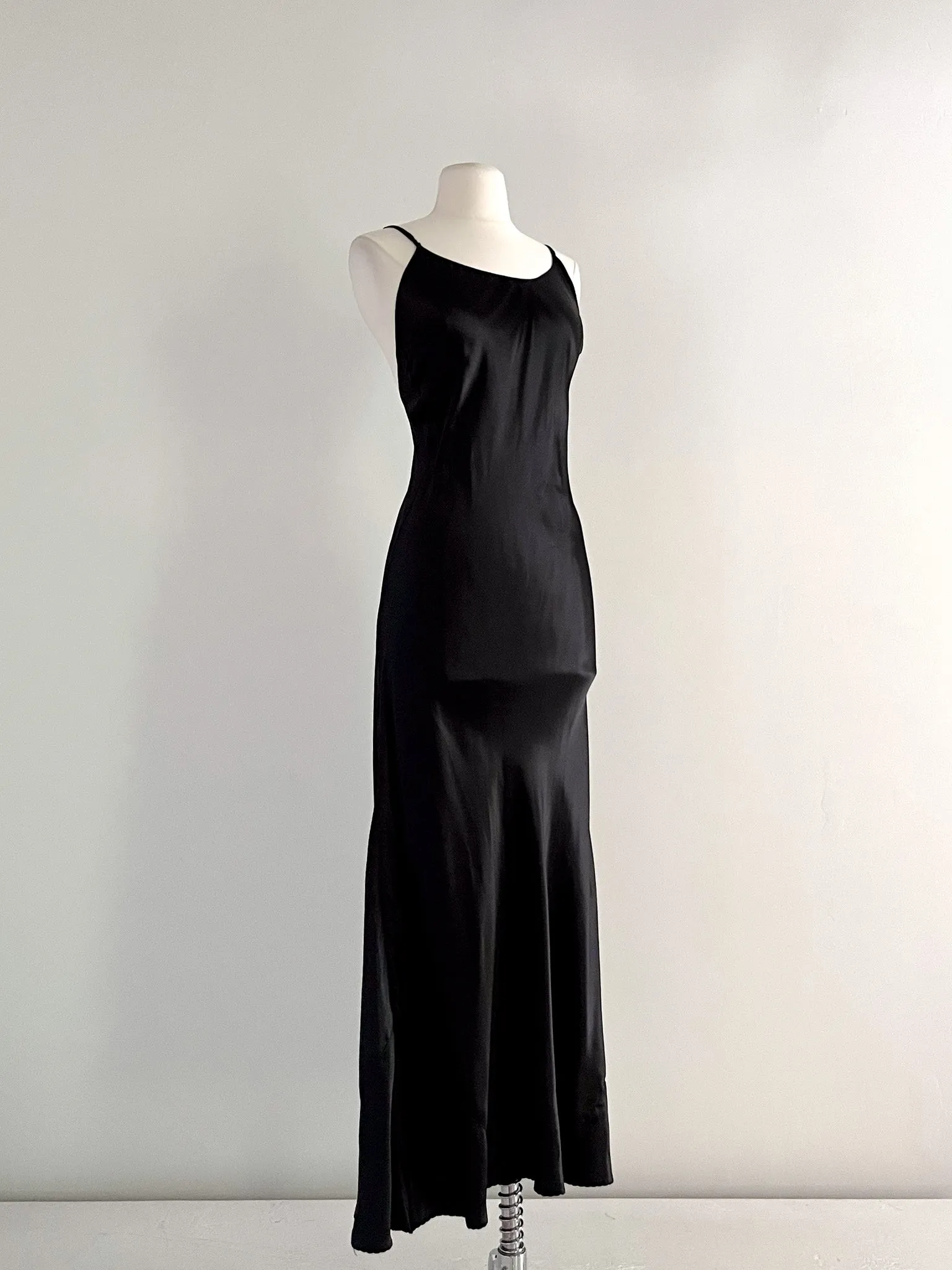 Gorgeous 1930's Liquid Black Satin Slip Dress  / Sz M
