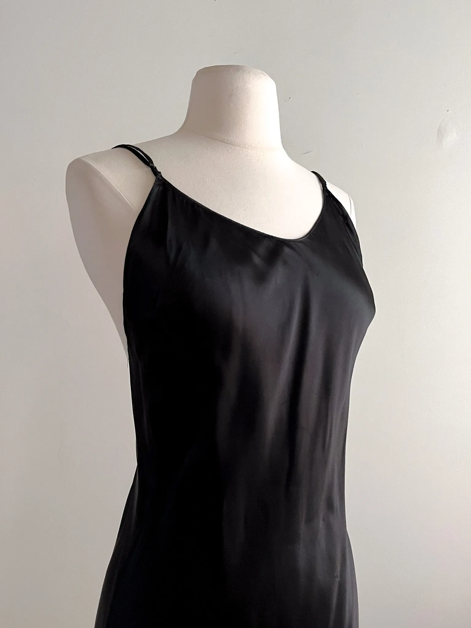 Gorgeous 1930's Liquid Black Satin Slip Dress  / Sz M