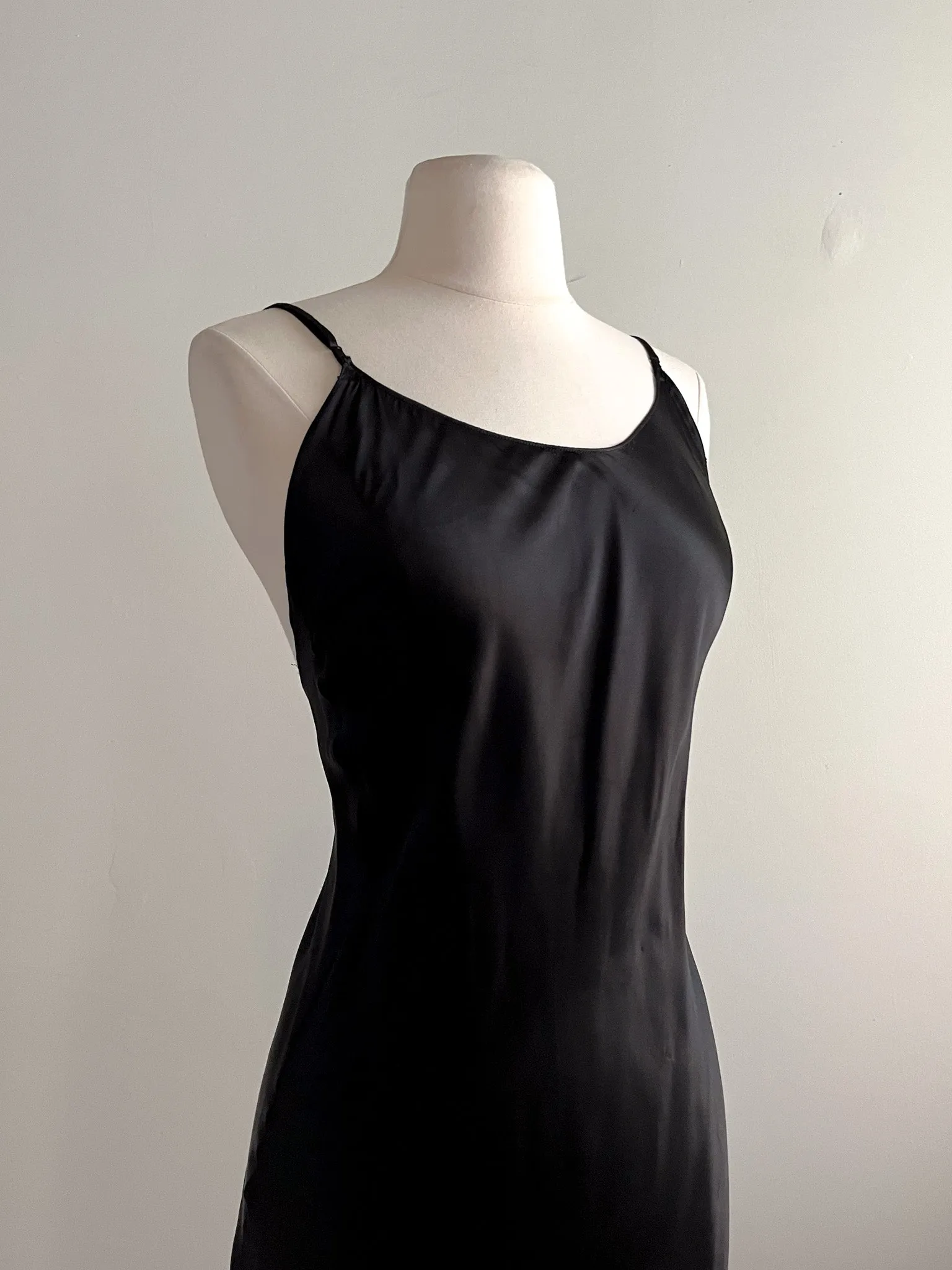 Gorgeous 1930's Liquid Black Satin Slip Dress  / Sz M