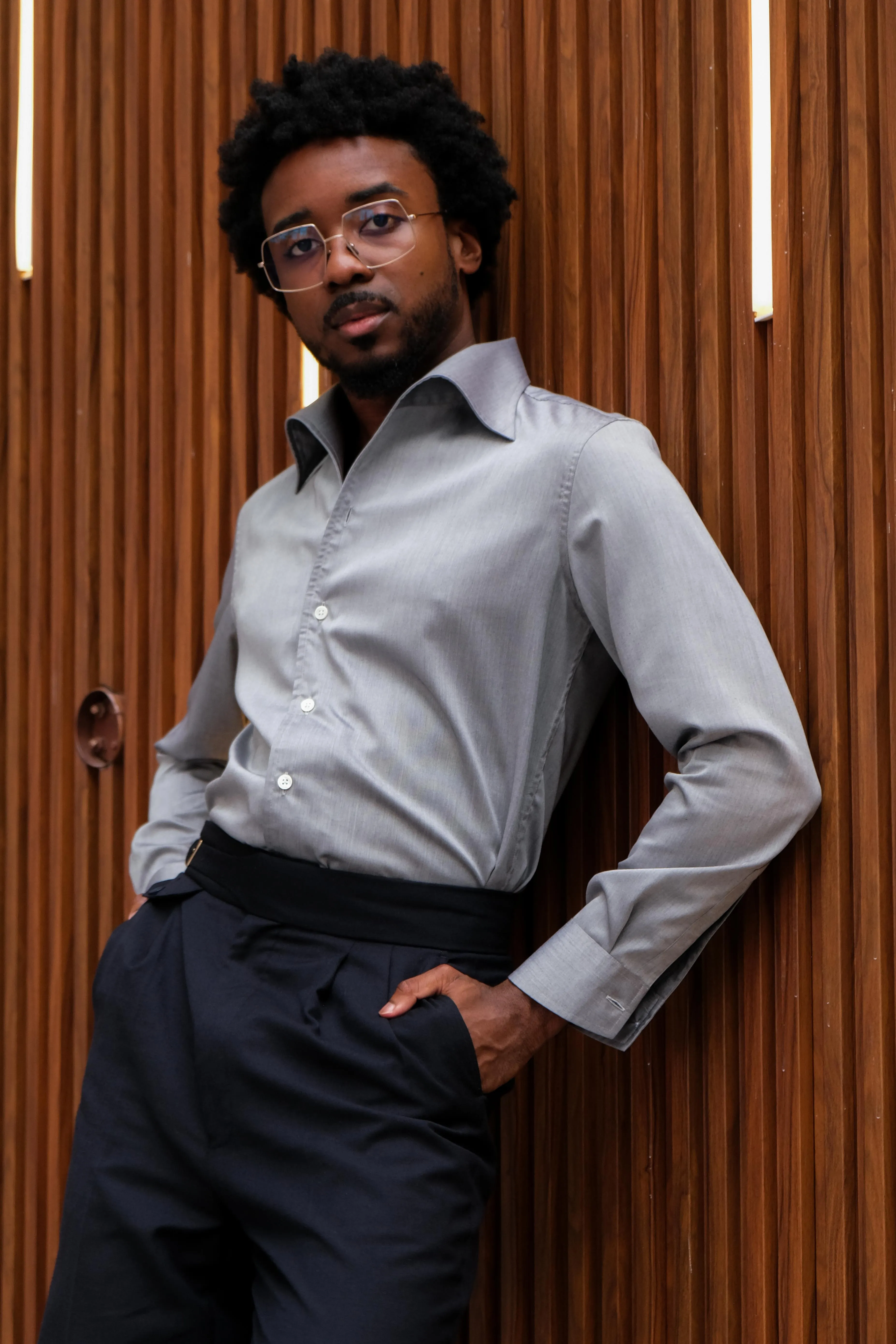 Grey Widespread One Piece Collar Shirt