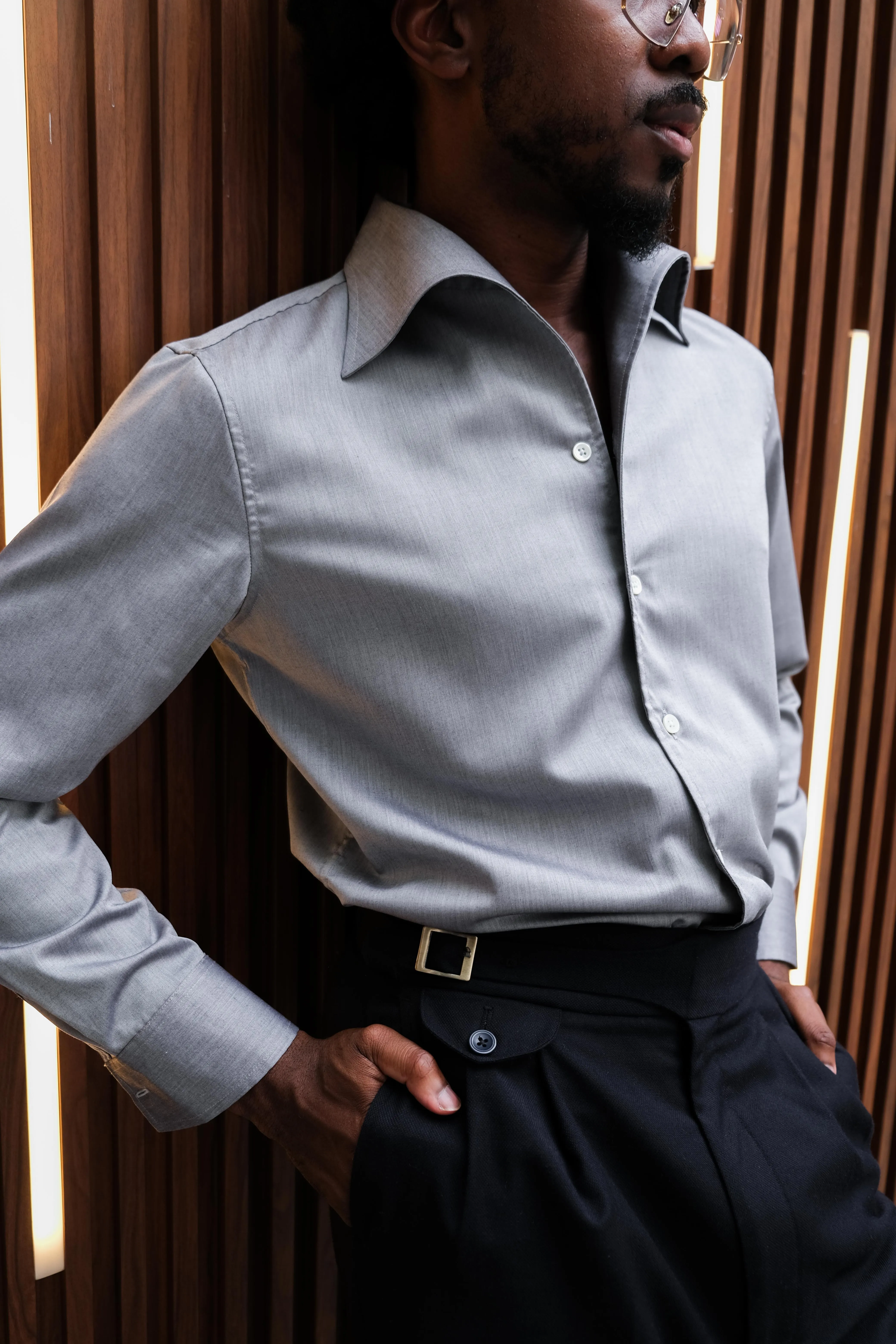 Grey Widespread One Piece Collar Shirt