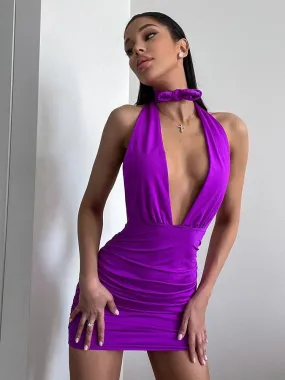 Halter Neck Dress with a Plunging Neckline