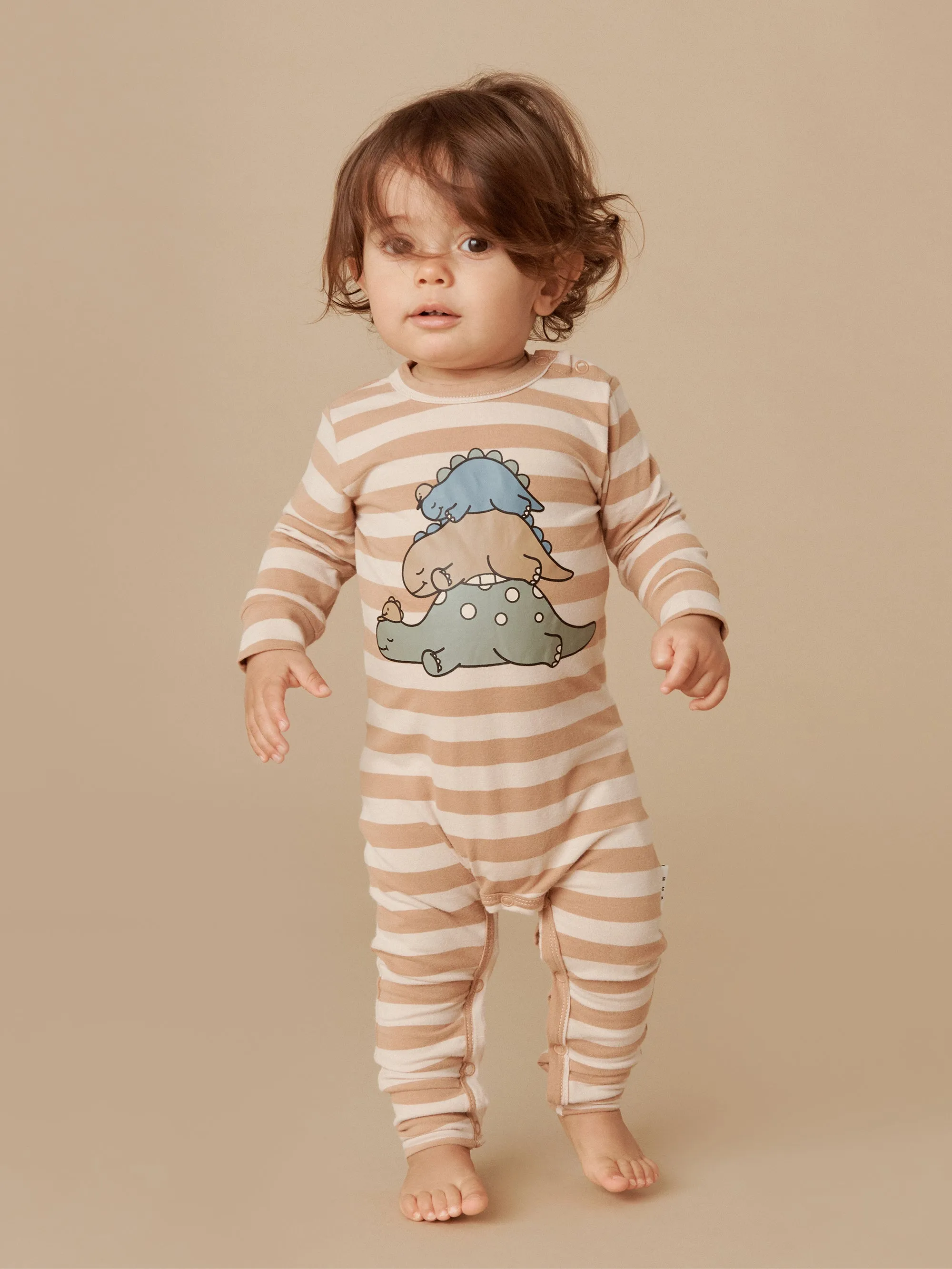 Huxbaby Sleeping Dinos Stripe Romper