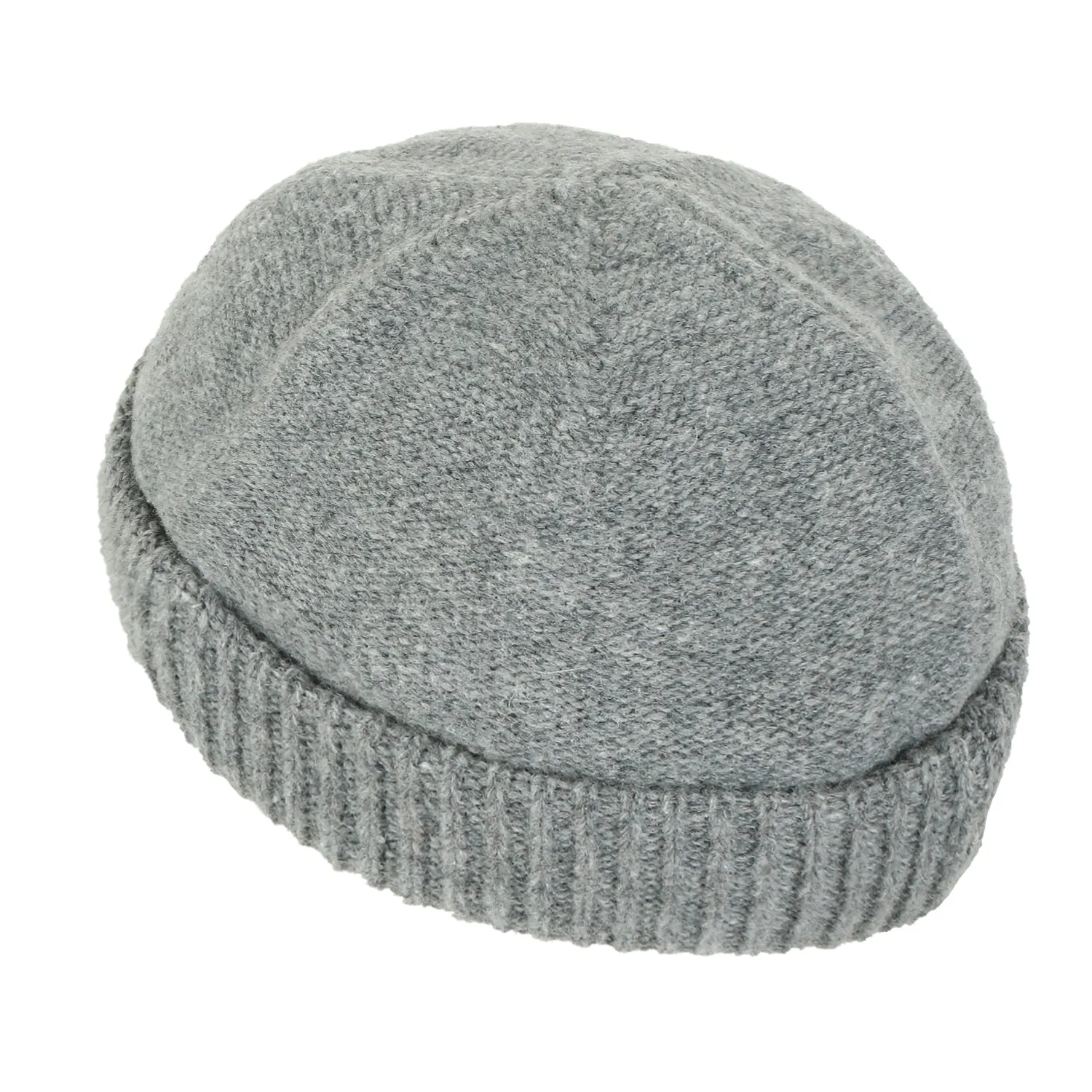ililily Solid Color Fold Over Beanie Wool Blended Short Ribbed Knit Hat