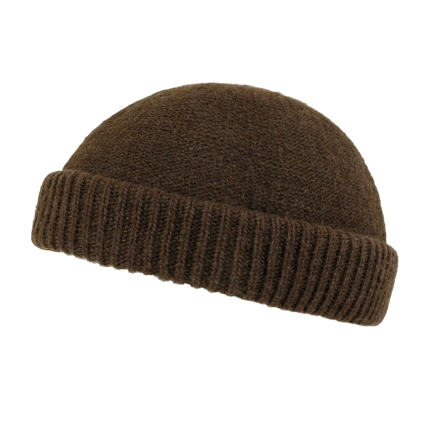 ililily Solid Color Fold Over Beanie Wool Blended Short Ribbed Knit Hat