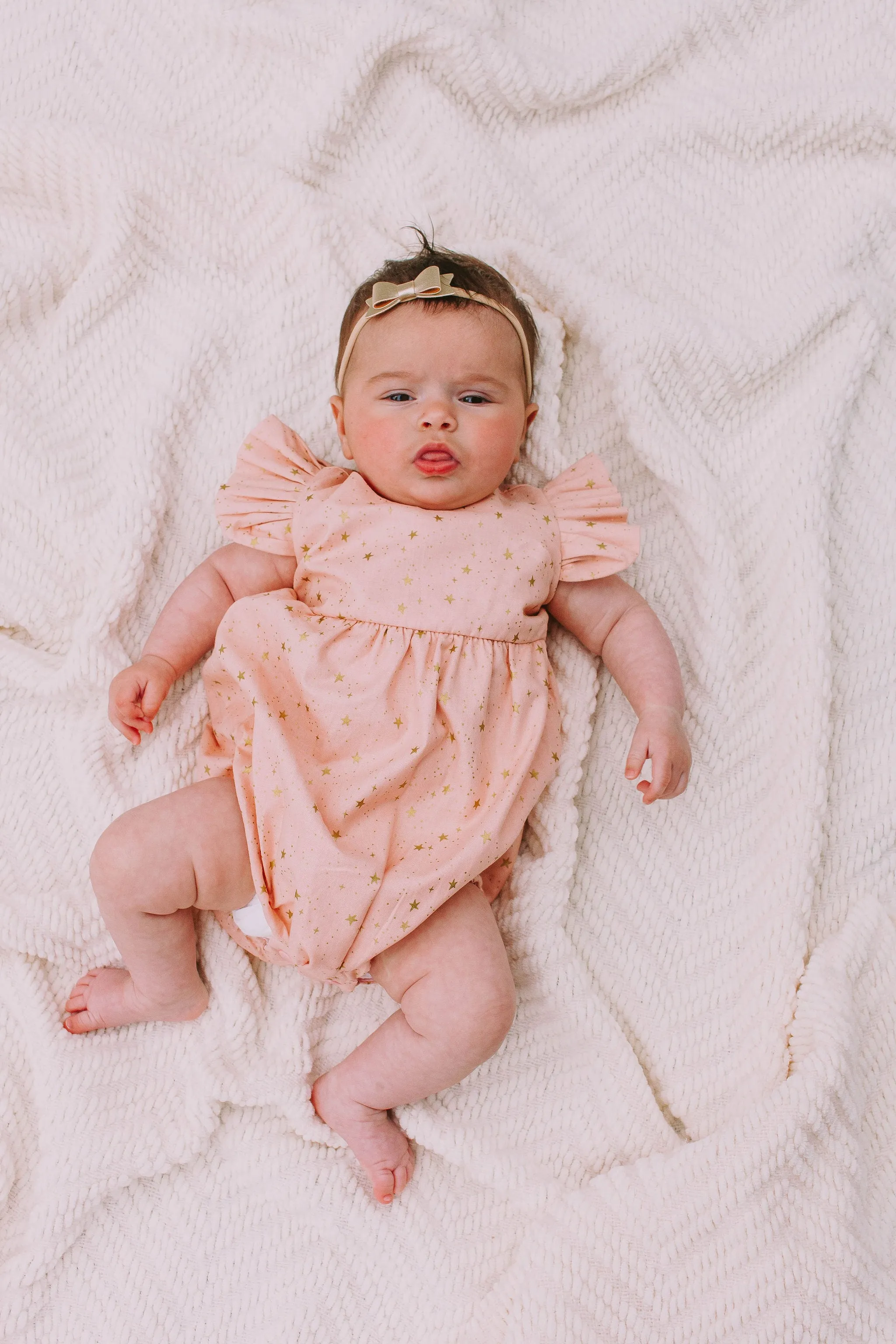 Infant Girl's Pink and Gold Star Rifle Paper Print Bubble Romper