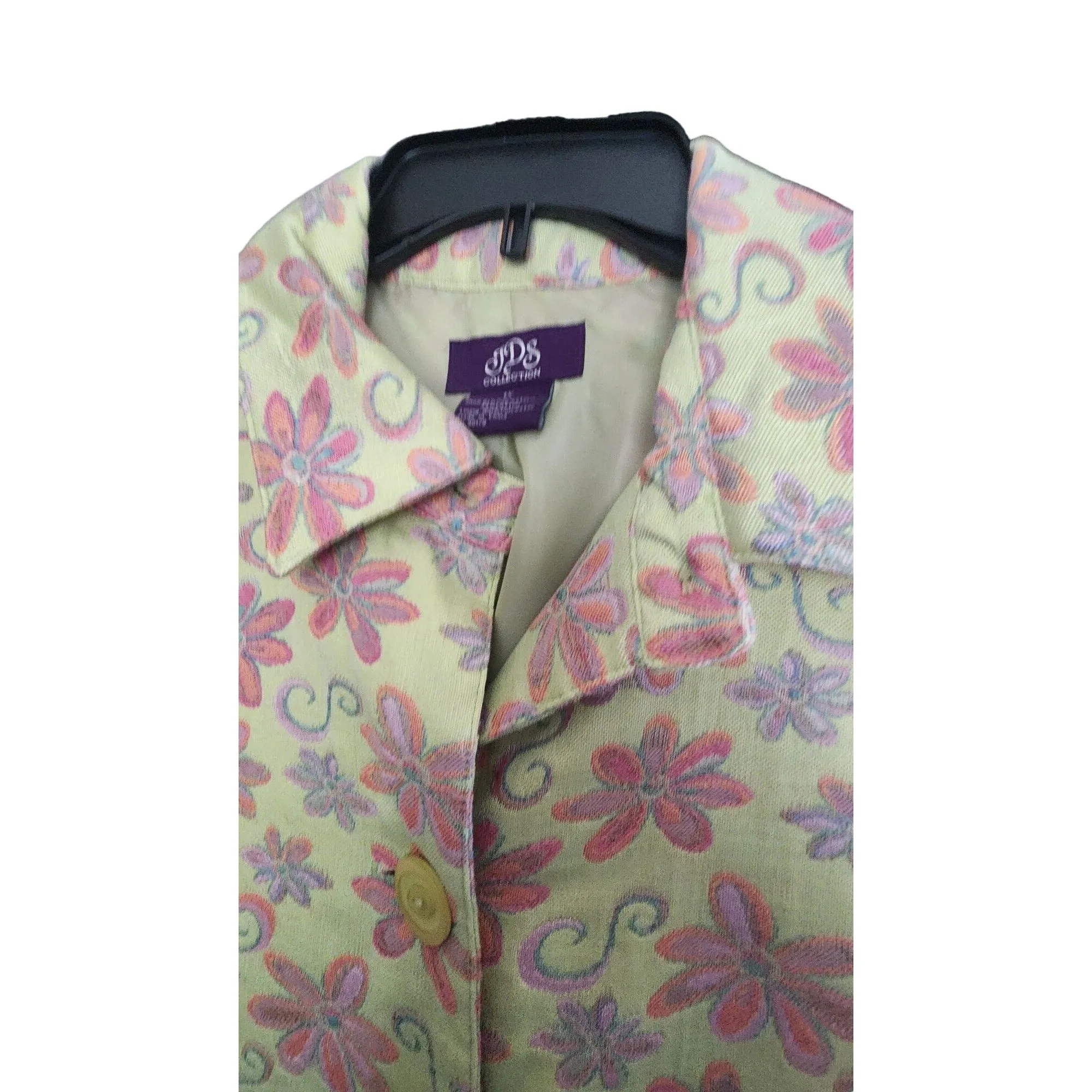 Jacket JDS Collection Size 1 X  Green Multi Colored Flowers Button Down Pockets