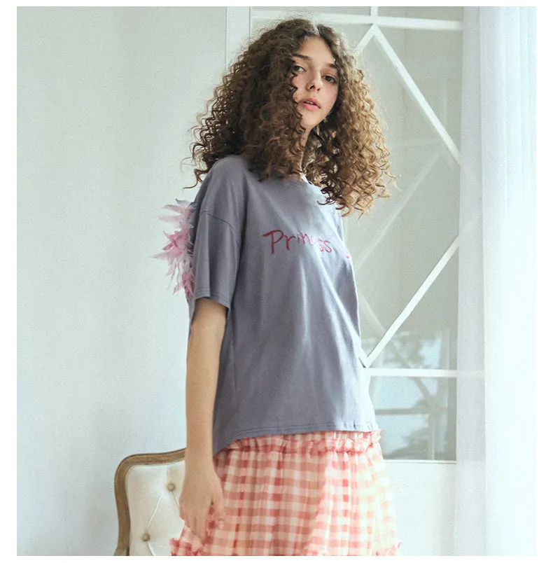 JAM PRINCESS LOGO WINGS BEADED EMBROIDERY T SHIRT IN MULTI COLOR